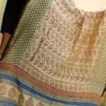 Beige and Red Bagru-print Chanderi Dupatta