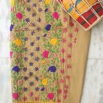 Beige-brown Phulkari cotton salwar fabric