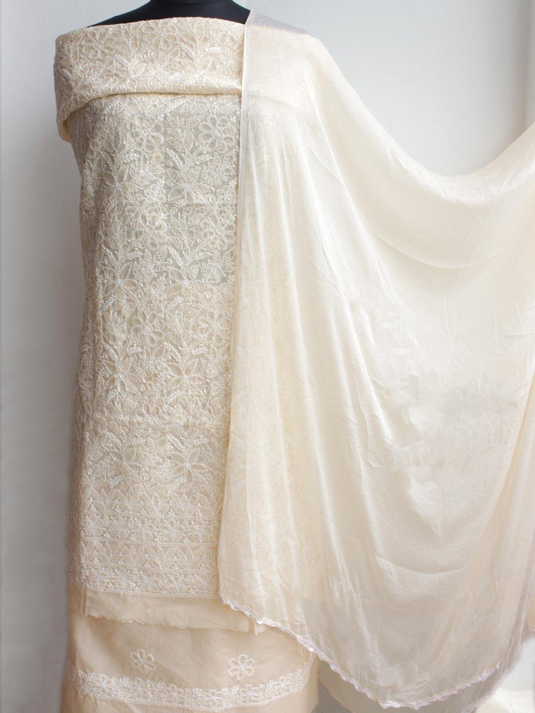 Beige-chikankari-cotton-dress-material.jpg Beige cotton Chikankari Dress-material - Image 1
