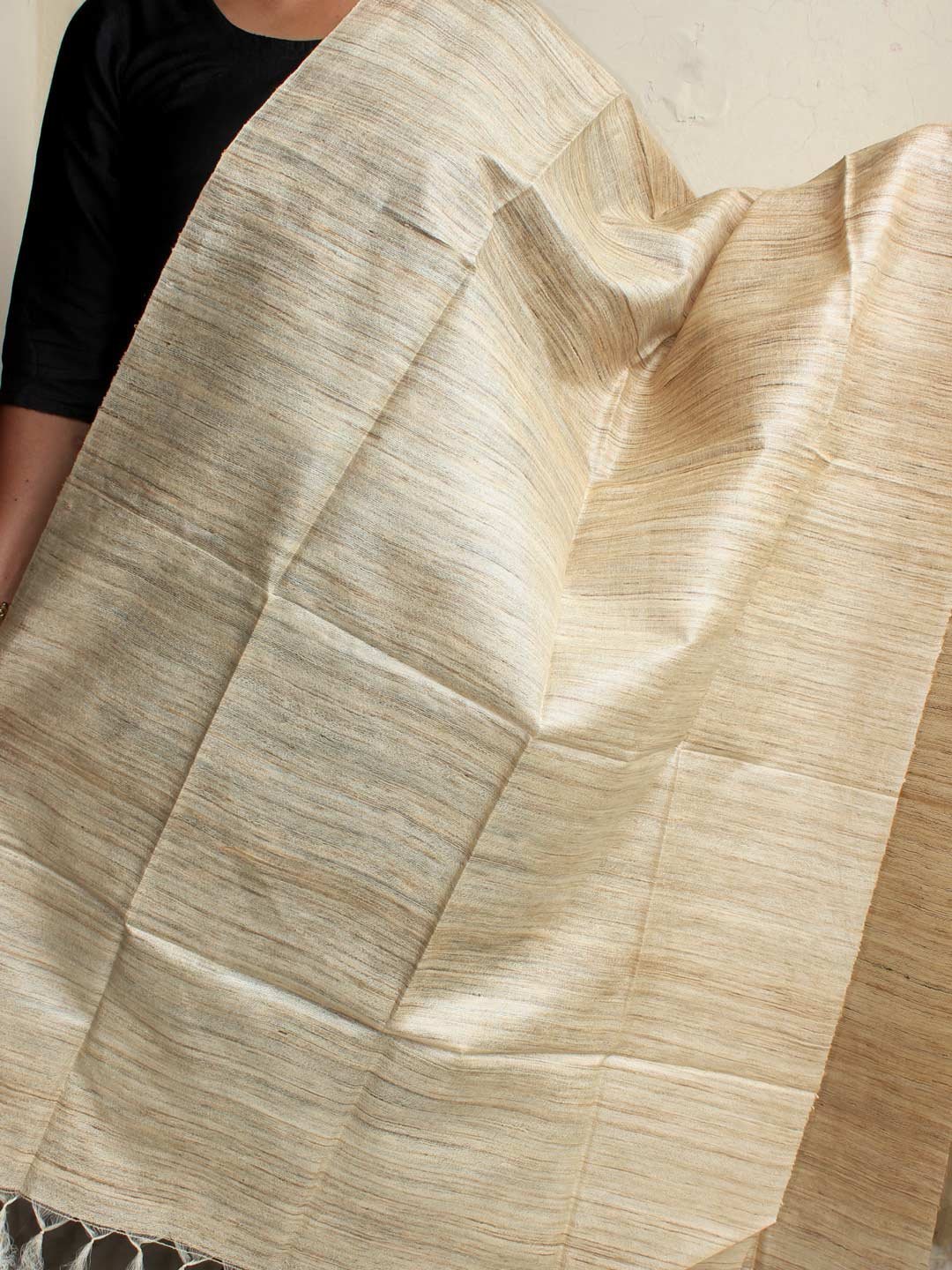 Beige-undyed-ghicha-tassar-silk-dupatta.jpg Beige Ghicha Tussar Silk Dupatta - Image 1