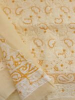 Beige-Yellow Cotton Chikankari Dress-material - Image 4