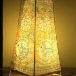 Yellow fish on Rectangular Tholu-Bommalata Table Lamp
