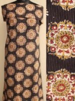 Black Block-Printed Kanthawork Cotton Fabric - Image 2