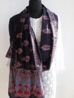 Black, Blue, Maroon cotton Ajrakh stole - Image 2