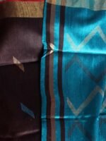 Cola-Brown and Blue Mulberry Dupion Silk Saree - Image 2