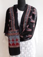 Black and Red Modal Silk Ajrakh Stole - Image 2
