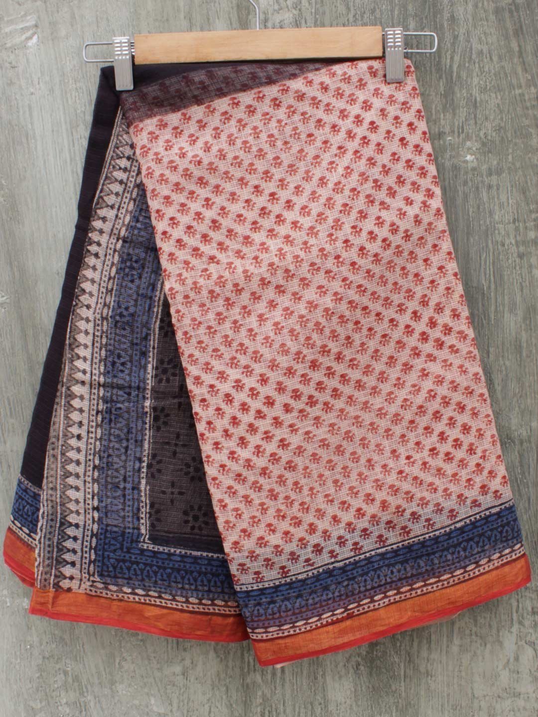Black-and-Red-block-printed-Kota-cotton-saree.jpg Black and Red Bagru Kota cotton Saree - Image 1