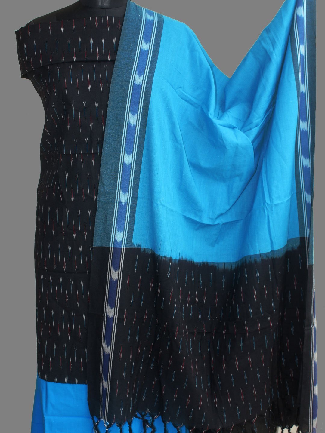 Black-and-blue-ikkat-cotton-suit.jpg Black and Blue Ikkat Cotton 3pc Ladies Suit - Image 1
