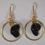 Black Flower in Golden Ring EarRings
