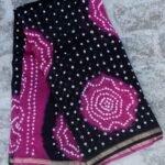 Black and Magenta chanderi Bandhej Sari