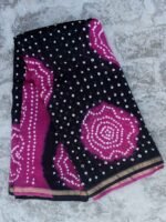 Black and Magenta chanderi Bandhej Sari