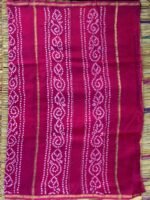 Black and Magenta chanderi Bandhej Sari - Image 3