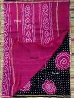 Black and Magenta chanderi Bandhej Sari - Image 2