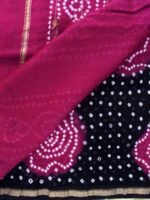 Black and Magenta chanderi Bandhej Sari - Image 4
