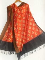 Orange and Black mercerized cotton Ikkat dupatta - Image 2