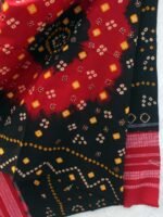 Black and Red Bandhej Mirrorwork Woolen Shawl - Image 2