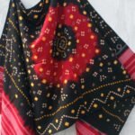 Black and Red Bandhej Mirrorwork Woolen Shawl