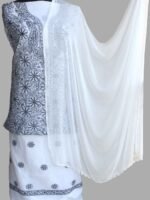 Black and white Chikankari cotton Dress-material
