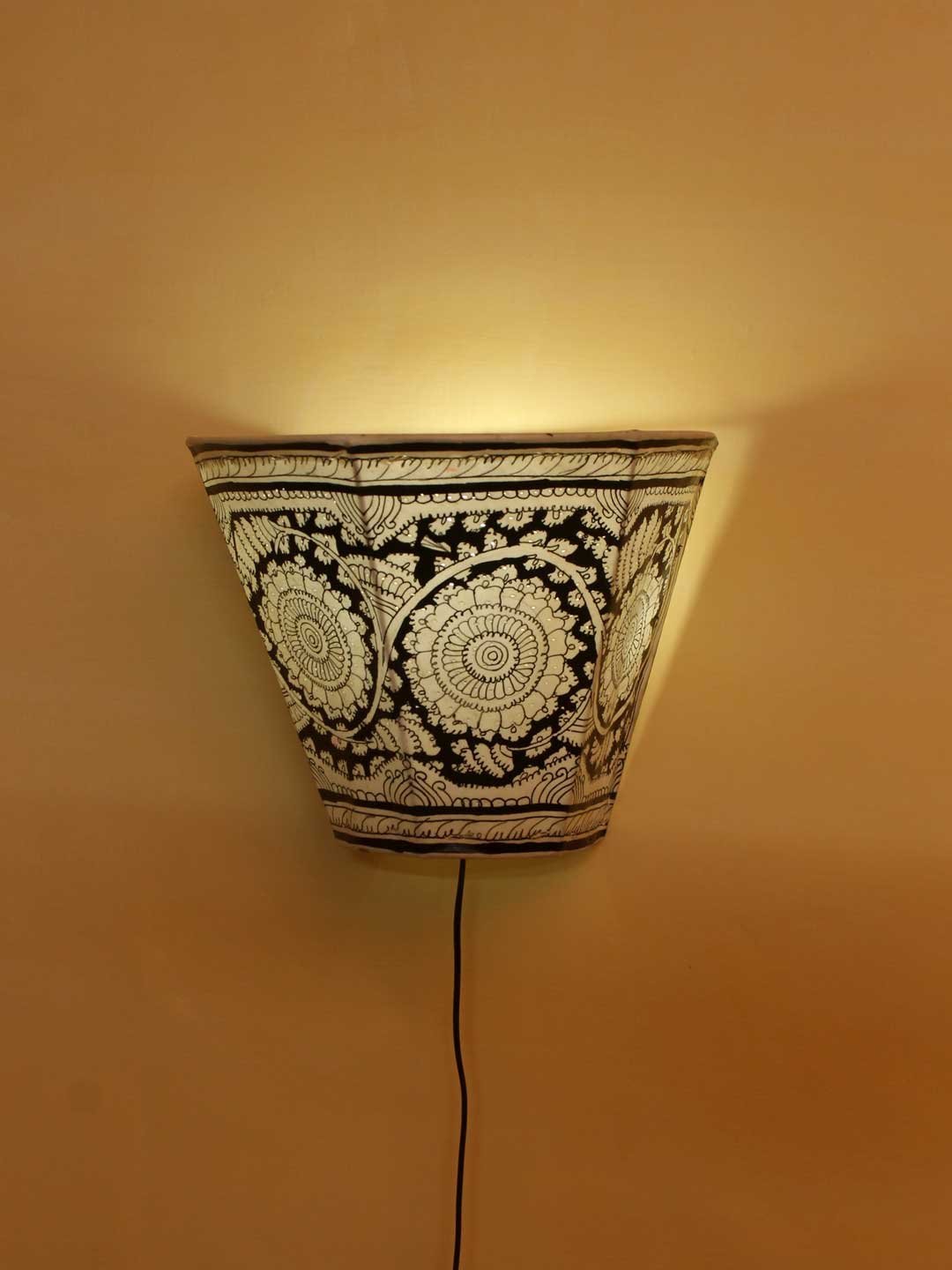 Black-and-white-tholu-bommalata-wall-lamp.jpg White and Black Tholu Bommalata Wall Lamp - Image 1