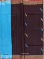 Cola-Brown and Blue Mulberry Dupion Silk Saree - Image 4