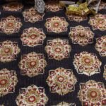Black Block-Printed Kanthawork Cotton Fabric