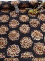 Black Block-Printed Kanthawork Cotton Fabric