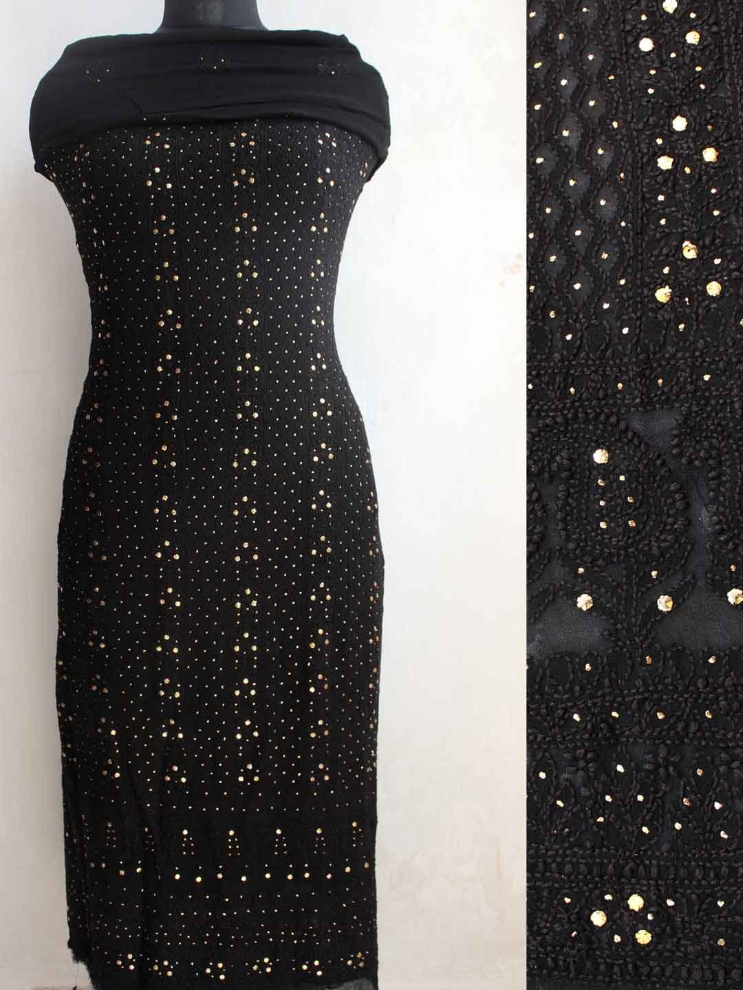 Black-mukaish-chikankari-georgette-kurta-fabric.jpg Black Mukaish Chikankari Georgette Kurta Fabric - Image 1