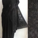 Black Chikankari Mukaish-work Viscose Sari