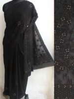 Black Chikankari Mukaish-work Viscose Sari