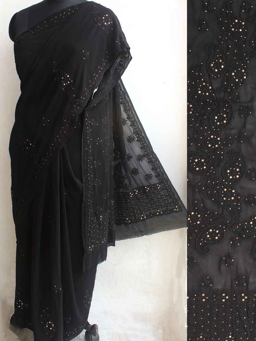Black-mukaish-chikankari-viscose-saree.jpg Black Chikankari Mukaish-work Viscose Sari - Image 1