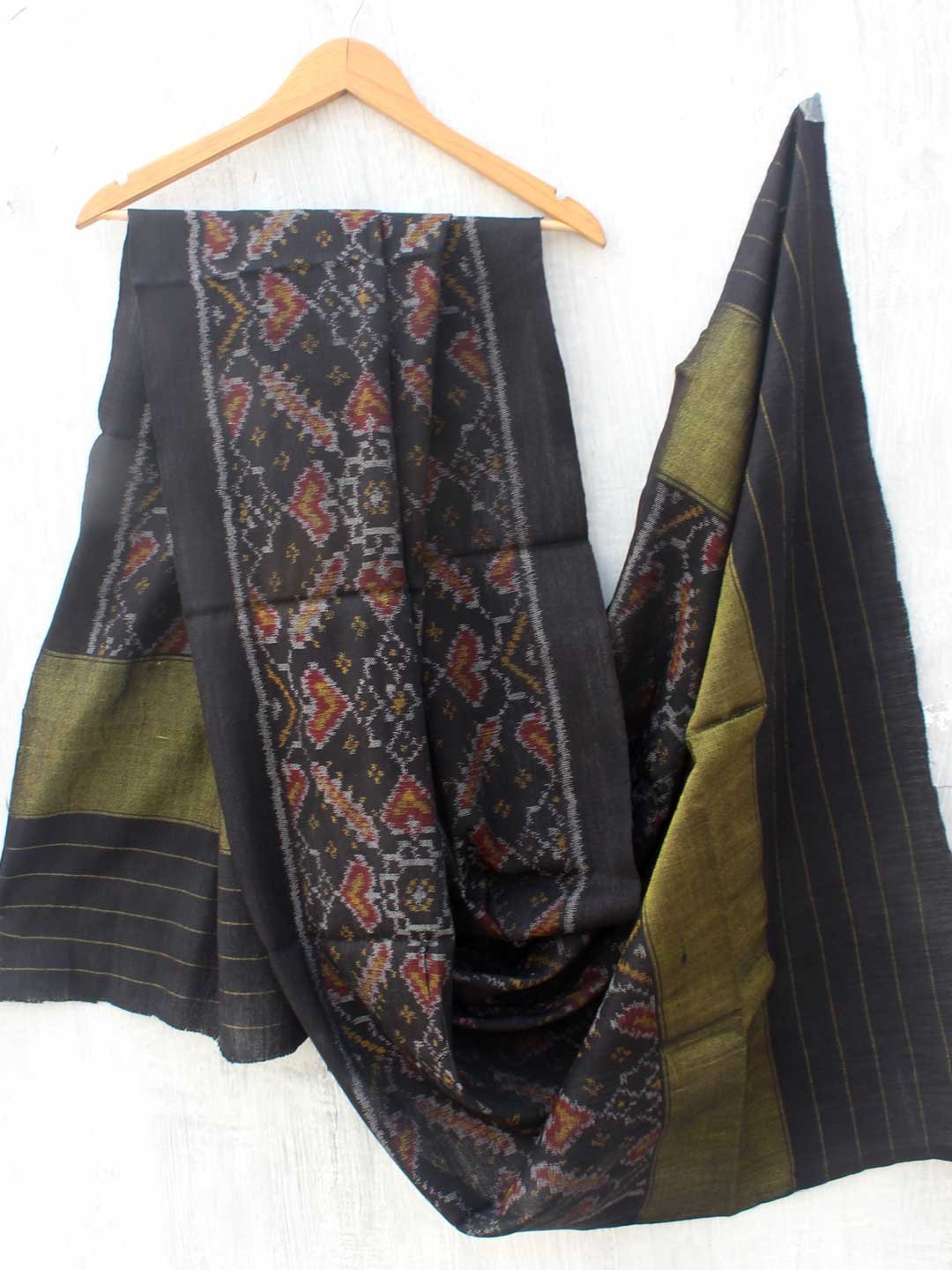 Black-patan-patola-woolen-shawl.jpg Black Patan Patola woolen shawl - Image 1