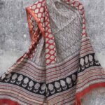 Red, Black, Off-White Block-Printed Chanderi Dupatta