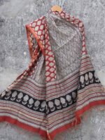 Red, Black, Off-White Block-Printed Chanderi Dupatta