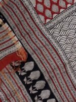 Red, Black, Off-White Block-Printed Chanderi Dupatta - Image 2