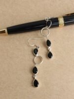 Black stone, contemporary-Silver dangle Earrings