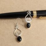 Black stone, celtic pure silver earrings