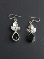 Black-stone, Leaf shape pure silver Earrings - Image 2