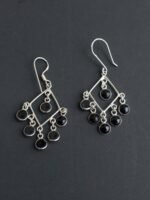 Black stone, rhomboid Silver drop Earrings - Image 2