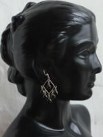 Black stone, rhomboid Silver drop Earrings - Image 3