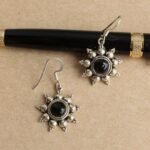 Black-stone, round, pure silver Earrings
