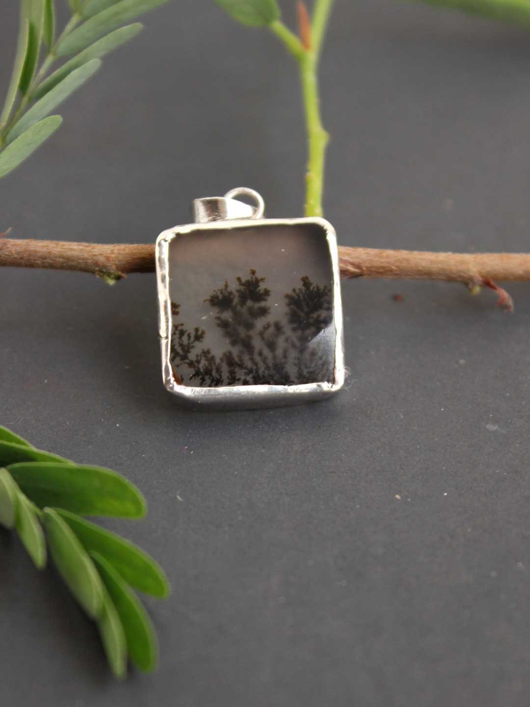 Black-trees-small-dendritic-agate-silver-pendant.jpg Black Trees- Small Dendritic Agate Silver Pendant - Image 1