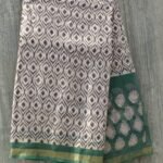 Black, White and Green Bagru Kota-doria Sari
