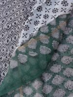 Black, White and Green Bagru Kota-doria Sari - Image 3