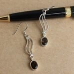Blackish-Brown stone, pure silver Earrings