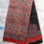 Bagru Block-Printed Red Cotton Sari