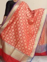Blue Border, Red Banarasi Dupatta