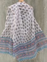Blue-Paisley Block-printed Kota cotton Dupatta
