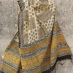 Blue, Yellow, Beige Block-Printed Chanderi Dupatta