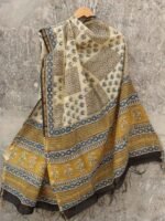 Blue, Yellow, Beige Block-Printed Chanderi Dupatta
