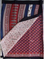 Blue and Dark-red Bagru Printed mul-cotton saree - Image 2